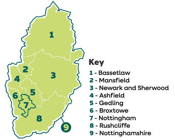 Map of Nottinghamshire
